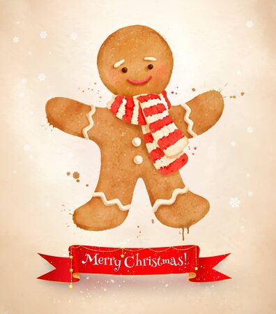 Christmas vintage postcard with gingerbread manのイラスト素材