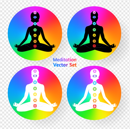 Meditating man and woman silhouettesのイラスト素材