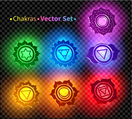 Vector set of illustrations of 3d chakra symbols.のイラスト素材