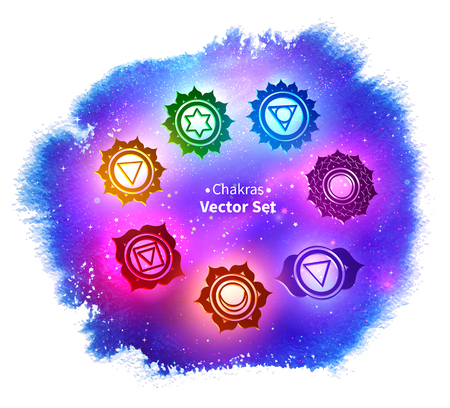 Chakras on ultraviolet outer space backgroundのイラスト素材