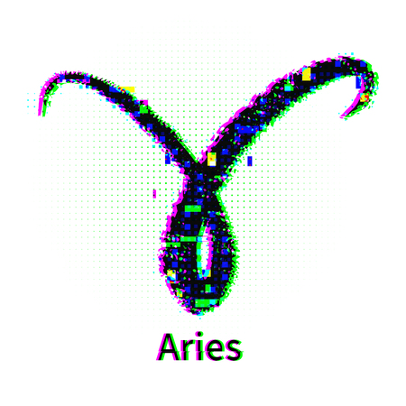 Aries zodiac sign with grunge and glitch effectのイラスト素材