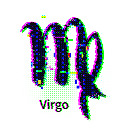 Virgo zodiac sign with grunge and glitch effect Vector illustrationのイラスト素材