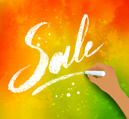 Sale word chalk lettering on autumn leavesのイラスト素材