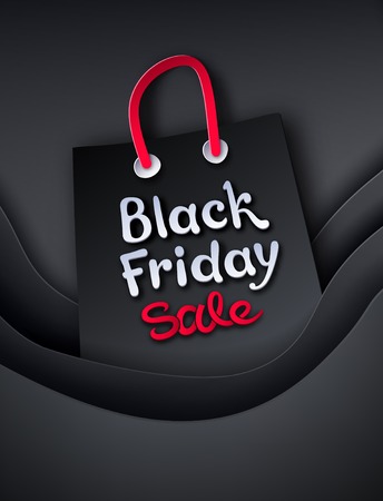 Vector cut paper art style illustration of Black Friday sale shopping bag.のイラスト素材