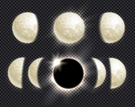 Vector set of moon phases and eclipseのイラスト素材