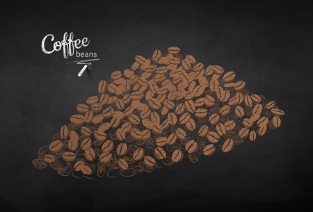 Vector chalk drawn sketch of pile of coffee beans on chalkboard background.のイラスト素材
