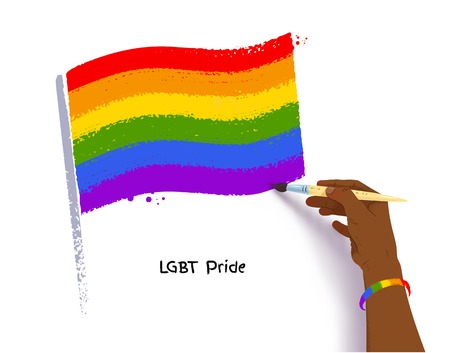 African american hand drawing rainbow LGBT flagのイラスト素材