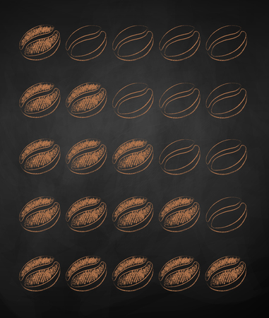 Vector chalk drawn sketch of five coffee roast levels on chalkboard background.のイラスト素材