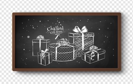 Vector illustration of chalk drawn gift boxesのイラスト素材
