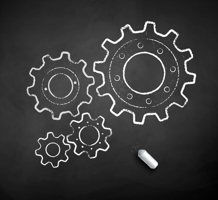 Chalk drawn illustration of gearsのイラスト素材