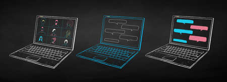 Vector color chalk drawn illustration of computer