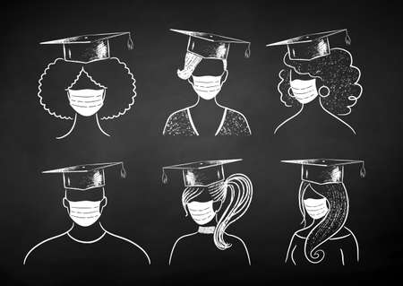 Students wearing face masksのイラスト素材