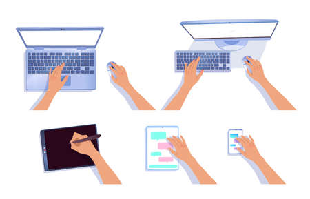 Hands with computers and tabletsのイラスト素材