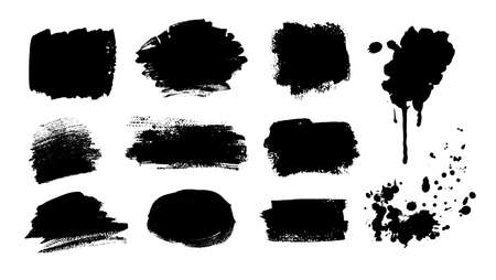Collection of grunge vector hand drawn elements, banners and paint splashes isolated on white background.のイラスト素材