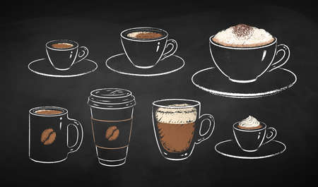 Chalked collection of coffee cupsのイラスト素材