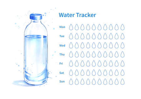 Water tracker with bottle of waterのイラスト素材