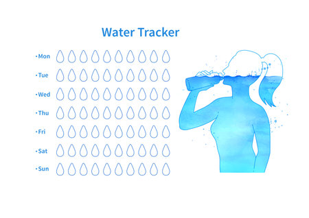 Water tracker template with female silhouetteのイラスト素材