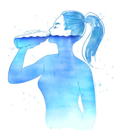 Female silhouette drinking waterのイラスト素材