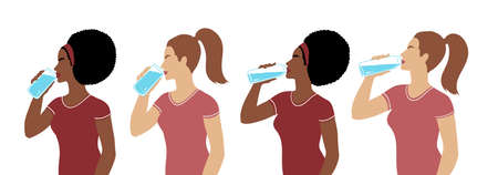 Vector illustration set of women drinking waterのイラスト素材