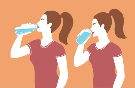 Woman sideview figure drinking waterのイラスト素材