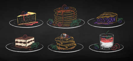 Chalk drawn vector illustrations set of dessertsのイラスト素材
