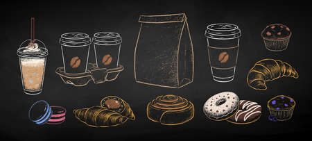 Takeaway Coffee cups and baked dessertsのイラスト素材