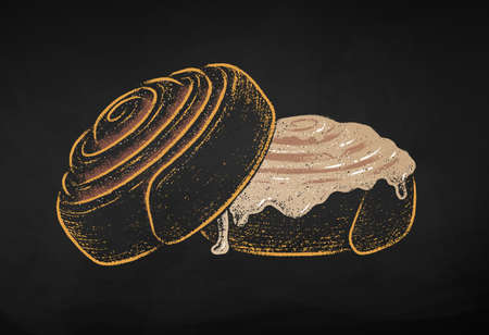Chalk drawn vector illustration of Cinnamon Rollsのイラスト素材