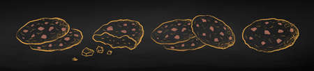 Chalk drawn set of Chocolate Chip Cookiesのイラスト素材