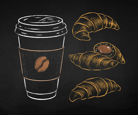 Coffee paper cup with Croissantのイラスト素材