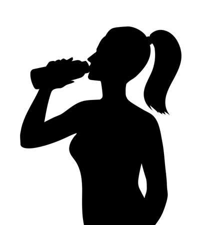 Female silhouette drinking water with bottleのイラスト素材