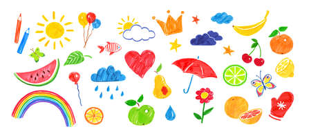 Illustration set of felt tip pen childlike drawingsのイラスト素材