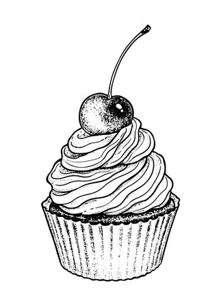 Vector sketch illustrations set of Cupcakeのイラスト素材