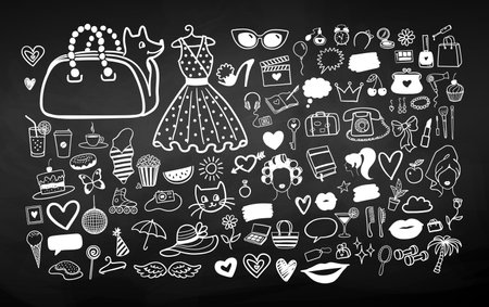 Beauty and fashion chalk doodlesのイラスト素材