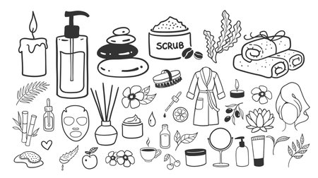 Spa salon accessorises line art setのイラスト素材