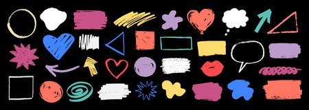 Hand drawn colorful chalk geometric elementsのイラスト素材