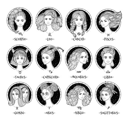 Vector illustrations set of zodiac signs girlsのイラスト素材