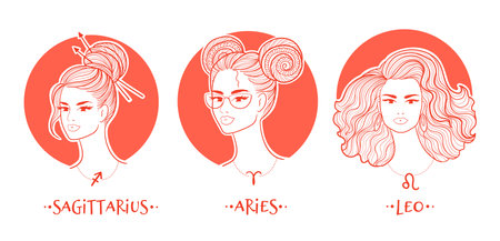 Fire zodiac signs girls collectionのイラスト素材