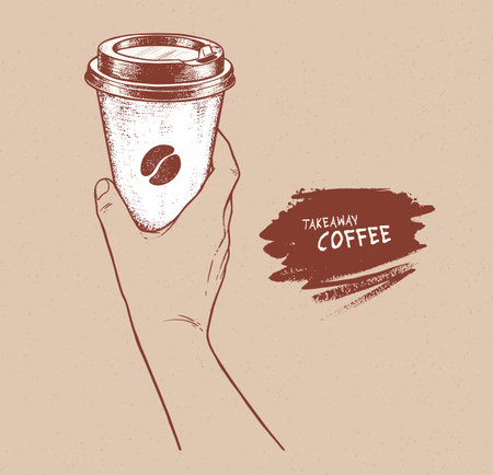 Hand holding coffee cup vintage illustrationのイラスト素材