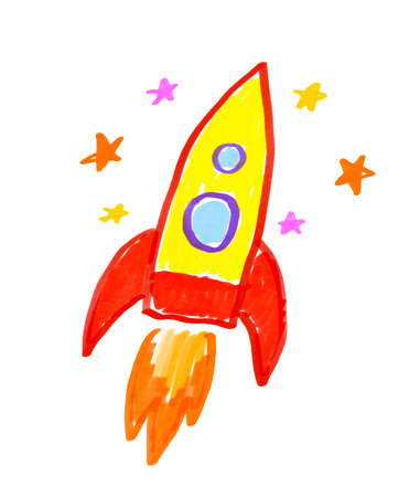 Child drawing of rocket vector illustrationのイラスト素材