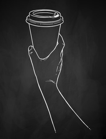 Hand holding paper coffee takeaway cupのイラスト素材