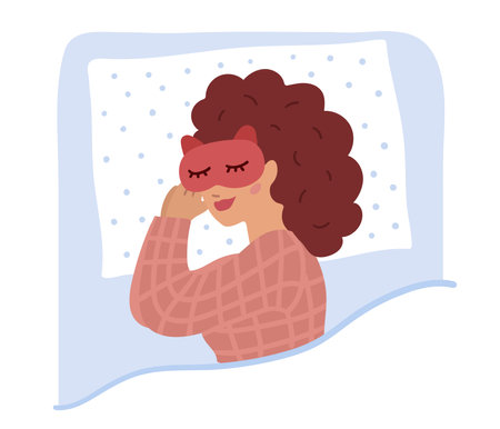 Asleep young woman wearing sleeping maskのイラスト素材