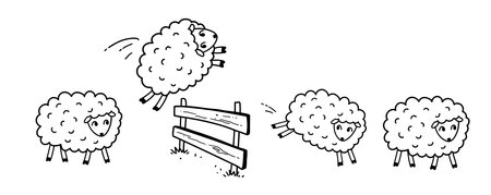 Sheeps jumping through fenceのイラスト素材