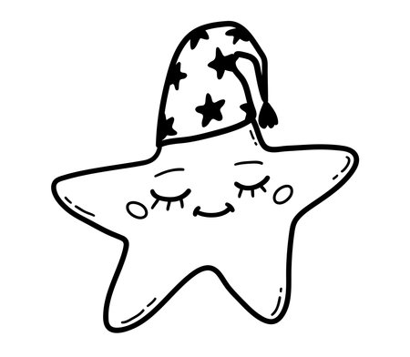 Cute Star character wearing sleeping capのイラスト素材