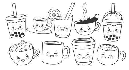 Cute Drinks Line Art Setのイラスト素材