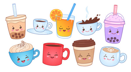 Colorful cute drinks collectionのイラスト素材