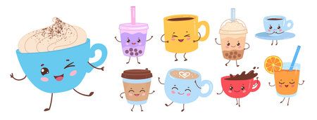 Cute kawaii coffee and drink setのイラスト素材