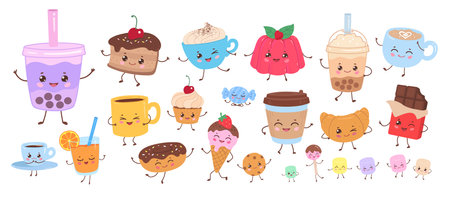 Cute sweets and drinks setのイラスト素材