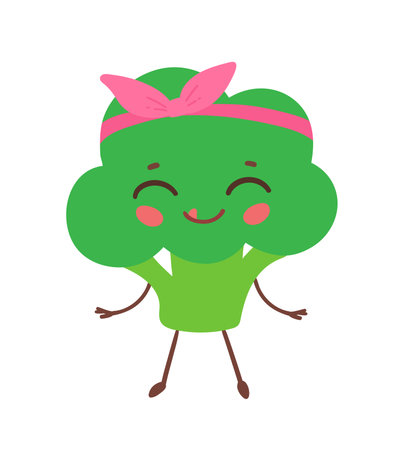Cute broccoli character with headbandのイラスト素材