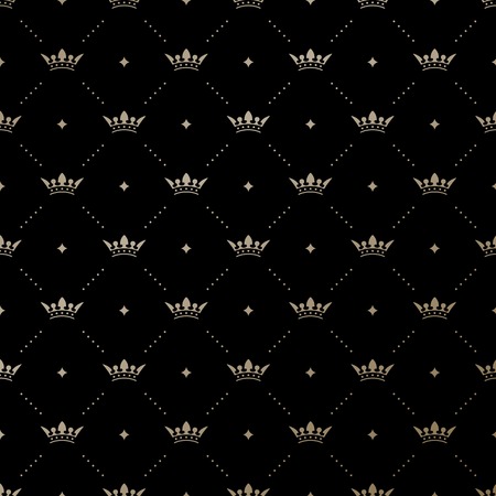 Seamless vector gold pattern with king crowns on a black backgroundのイラスト素材