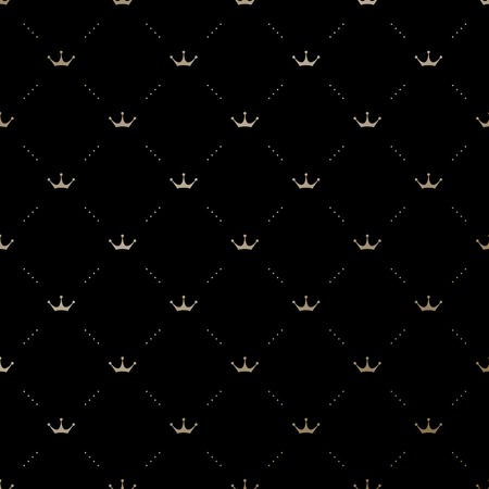 Seamless vector gold pattern with king crowns on a black backgroundのイラスト素材